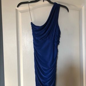 One shoulder blue rugged mini dress